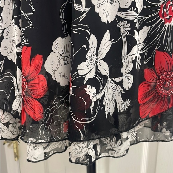 Strapless Dress or Skirt - Black with Red, Light Grey Floral with Ruching - Picture 3 of 8